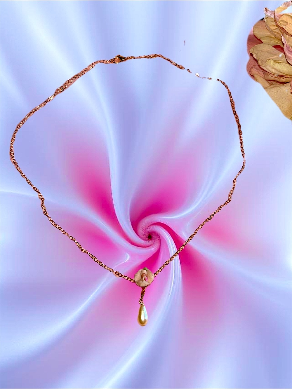 Vintage Rose Gold and Pearl Teardrop Necklace